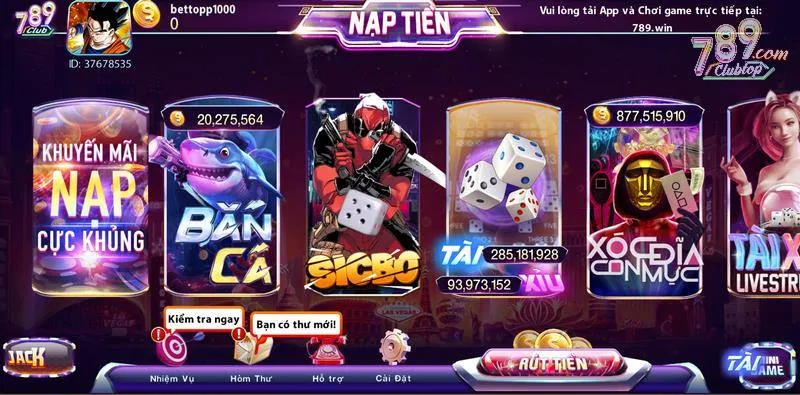 Giao diện cổng game bài hiện đại và tinh tế