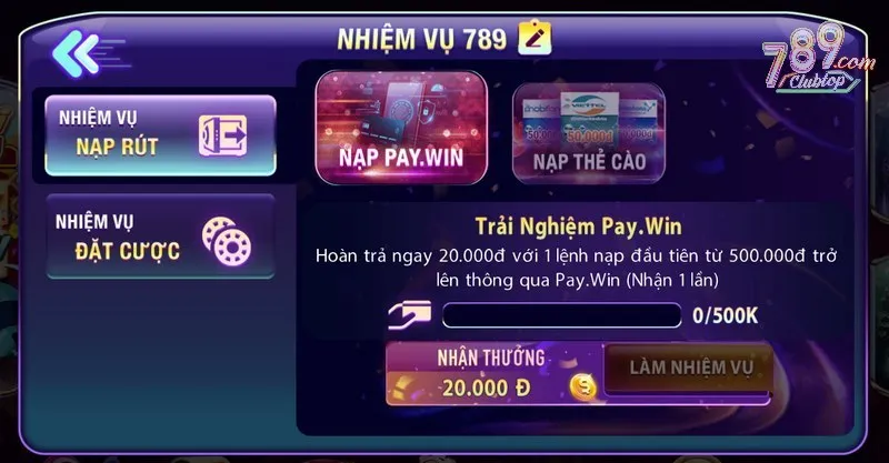 Nhiệm vụ tặng thưởng hấp dẫn từ cổng game 789club